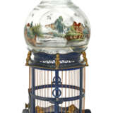 A NORTH EUROPEAN PARCEL-GILT BLUE TOLE-PEINTE AND GILT-LEAD BIRDCAGE AND POLYCHROME-DECORATED GLASS FISH BOWL - photo 5