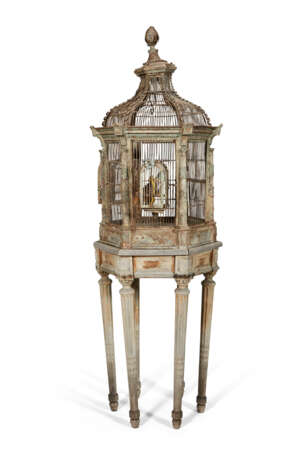 A NORTH EUROPEAN GREEN AND CREAM-PAINTED TOLE BIRDCAGE - photo 2