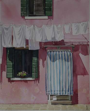 Painting, акварельная картина “Белье на балконе”, Watercolor paper, Watercolor, Realist, архитектурный пейзаж, Uzbekistan, 2022 - photo 1