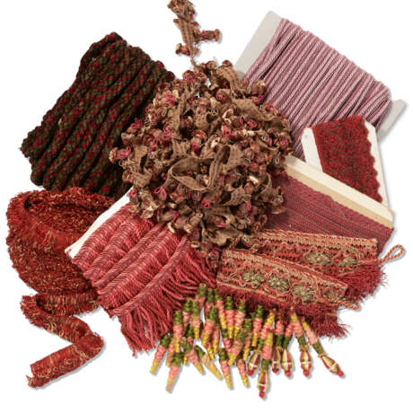 A QUANTITY OF PASSEMENTERIE IN TONES OF ROSE, RED AND MAUVE - фото 1