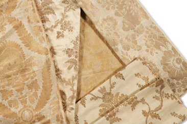 A GROUP OF FIVE NEUTRAL AND METALLIC TONED SILKS