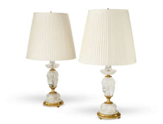 A PAIR OF ORMOLU-MOUNTED ROCK CRYSTAL TABLE LAMPS