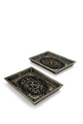 A PAIR OF MOTHER-OF-PEARL INLAID EBONIZED TRAYS