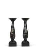 Marble Victorian period. A PAIR OF VICTORIAN ENGRAVED BLACK DERBYSHIRE MARBLE CANDLESTICKS 