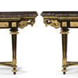 A PAIR OF LATE LOUIS XV ORMOLU-MOUNTED EBONY CONSOLE TABLES - Archives des enchères