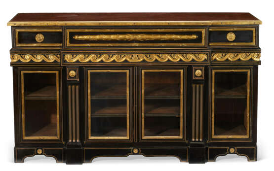 A LATE LOUIS XV ORMOLU-MOUNTED AND BRASS-INLAID EBONY MEUBLE D`APPUI - photo 1