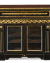 A LATE LOUIS XV ORMOLU-MOUNTED AND BRASS-INLAID EBONY MEUBLE D'APPUI