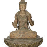 A LARGE AND RARE CHINESE PAINTED WOOD FIGURE OF GUANYIN - photo 1