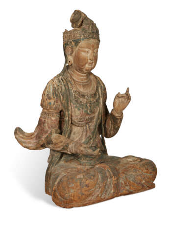 A LARGE AND RARE CHINESE PAINTED WOOD FIGURE OF GUANYIN - Foto 10