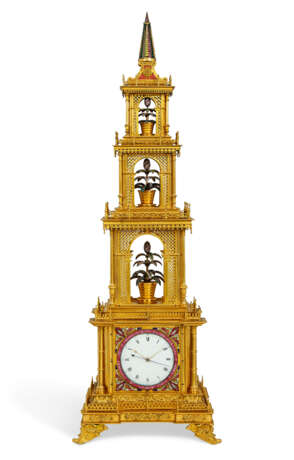 A GEORGE III ORMOLU, ENAMEL AND PASTE-SET MUSICAL AND AUTOMATON TOWER CLOCK, PROBABLY MADE FOR THE CHINESE MARKET - photo 2
