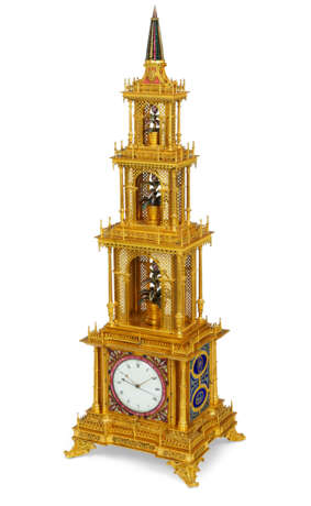 A GEORGE III ORMOLU, ENAMEL AND PASTE-SET MUSICAL AND AUTOMATON TOWER CLOCK, PROBABLY MADE FOR THE CHINESE MARKET - фото 3