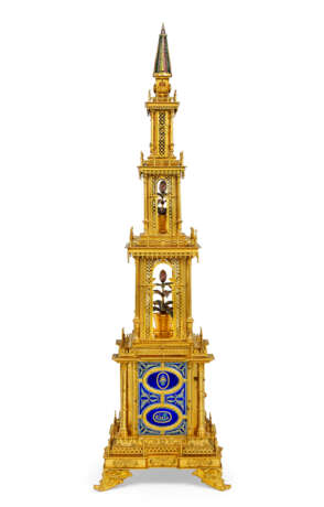 A GEORGE III ORMOLU, ENAMEL AND PASTE-SET MUSICAL AND AUTOMATON TOWER CLOCK, PROBABLY MADE FOR THE CHINESE MARKET - Foto 6