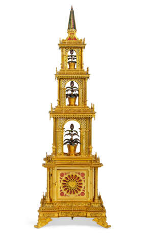 A GEORGE III ORMOLU, ENAMEL AND PASTE-SET MUSICAL AND AUTOMATON TOWER CLOCK, PROBABLY MADE FOR THE CHINESE MARKET - photo 9