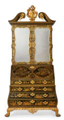 A GEORGE II GREEN AND GILT-JAPANNED AND PARCEL-GILT BUREAU CABINET