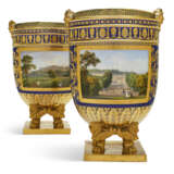 A PAIR OF SILVER-GILT MOUNTED SEVRES PORCELAIN BEAU BLEU GROUND ICE PAILS (GLACIERES A CHIMERES) FROM THE `SERVICE A VUES DIVERSES` COMMISSIONED BY NAPOLEON BONAPARTE AND DELIVERED TO LOUIS XVIII - фото 1