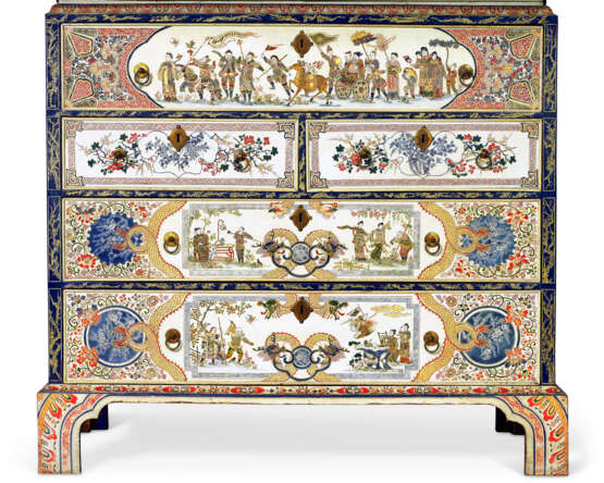 A GERMAN WHITE-JAPANNED, POLYCHROME AND GILT-DECORATED SECRETAIRE CABINET - фото 5
