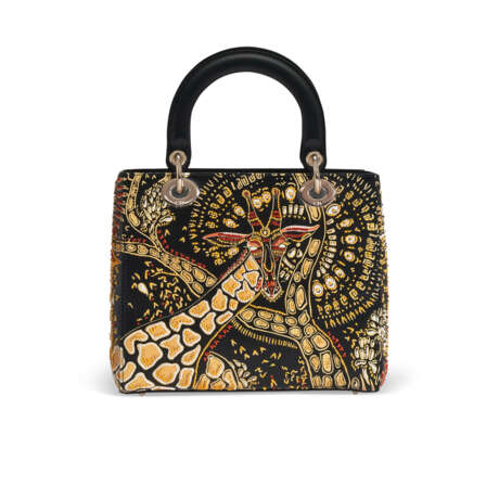 A LIMITED EDITION BLACK LEATHER & EMBROIDERED ANIMALS MEDIUM LADY DIOR WITH GOLD HARDWARE - фото 3