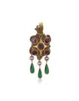 TONY DUQUETTE ROCK CRYSTAL, AMETHYST AND MALACHITE PENDANT-BROOCH