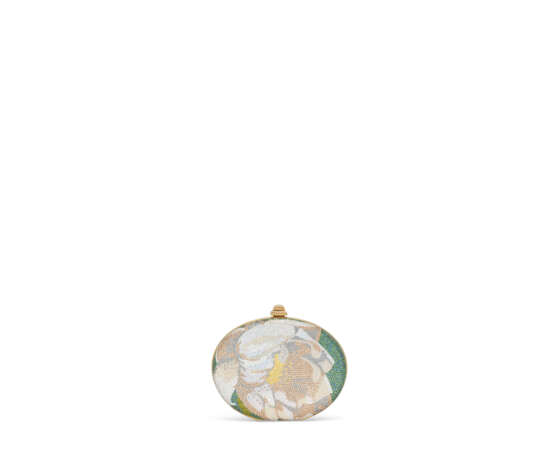 A LIGHT GREEN & LILAC CRYSTAL FLOWER EVENING BAG WITH GOLD HARDWARE - фото 1