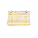 A YELLOW TWEED & GRIPOIX PEARL MEDIUM DOUBLE FLAP BAG WITH SILVER HARDWARE - photo 3