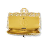 A YELLOW TWEED & GRIPOIX PEARL MEDIUM DOUBLE FLAP BAG WITH SILVER HARDWARE - photo 5