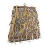 AN EMBELLISHED TAUPE SATIN EVENING BAG WITH GOLD HARDWARE - фото 2