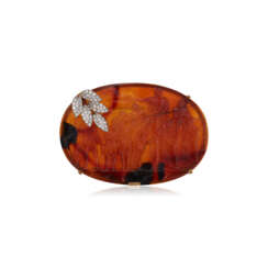 MARC KOVEN CARVED AGATE AND DIAMOND BROOCH