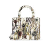 A LIMITED EDITION CREAM CALFSKIN LEATHER & EMBROIDERED JARDIN NATUREL MEDIUM LADY DIOR WITH SILVER HARDWARE - фото 1