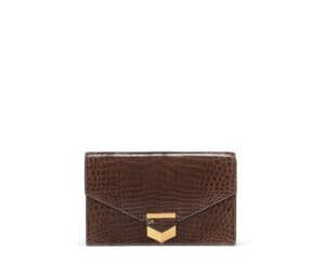 A SHINY GRIS ELEPHANT NILOTICUS CROCODILE PAN CLUTCH WITH GOLD HARDWARE