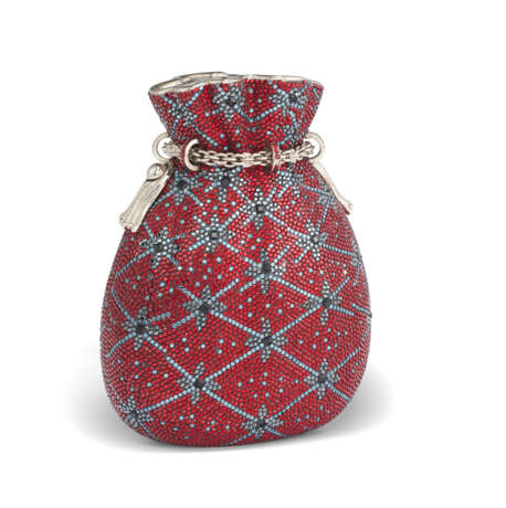 A RED & BLUE CRYSTAL DRAWSTRING-SHAPED CLUTCH WITH SILVER HARDWARE - фото 2