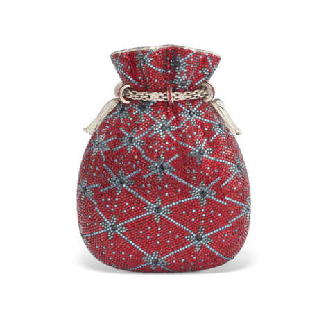 A RED & BLUE CRYSTAL DRAWSTRING-SHAPED CLUTCH WITH SILVER HARDWARE - photo 3