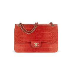 A MATTE DUSTY ROSE ALLIGATOR JUMBO DOUBLE FLAP BAG WITH PERMABRASS HARDWARE
