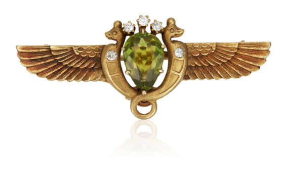 F. WALTER LAWRENCE ANTIQUE TOURMALINE AND DIAMOND BROOCH - photo 1