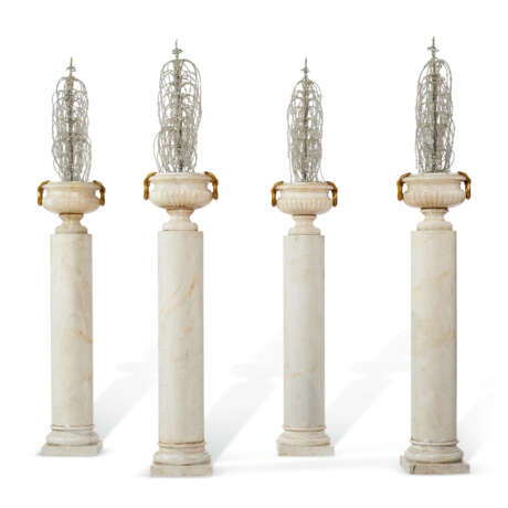 AN ASSEMBLED SET OF FOUR NORTH EUROPEAN ORMOLU-MOUNTED ALABASTER URNS WITH MOLDED AND BEADED GLASS `FOUNTAINS` AND PEDESTALS - photo 2