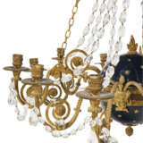 A DIRECTOIRE STYLE CUT-GLASS-MOUNTED ORMOLU AND BLUE-DECORATED TWELVE-LIGHT CHANDELIER - фото 8