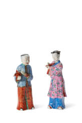 TWO CHINESE EXPORT PORCELAIN FAMILLE ROSE FIGURES