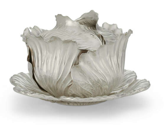 A SILVER CABBAGE-FORM SOUP TUREEN, COVER, AND STAND - photo 1