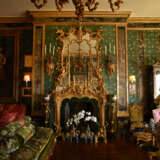 A GEORGE II STYLE GILTWOOD FIRE SURROUND AND OVERMANTEL MIRROR - photo 1