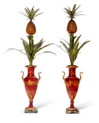 A PAIR OF CHARLES X RED, GILT AND POLYCHROME-DECORATED TOLE-PEINTE OIL LAMPS