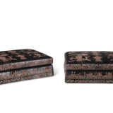 TWO CHINESE SILK AND METALLIC CUT-VELVET-UPHOLSTERED OTTOMANS - photo 1