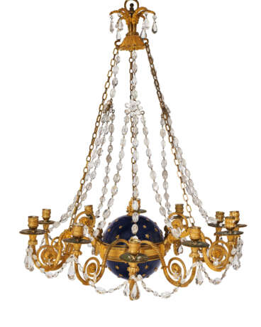 A DIRECTOIRE CUT-GLASS-MOUNTED ORMOLU AND ENAMELED TWELVE-LIGHT CHANDELIER - photo 2