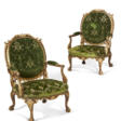 A PAIR OF GEORGE II MAHOGANY AND PARCEL-GILT ARMCHAIRS - Archives des enchères