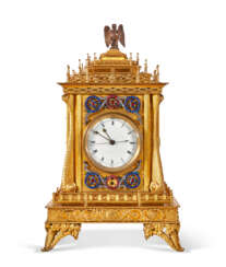 A GEORGE III PASTE-SET ORMOLU MUSICAL TABLE CLOCK