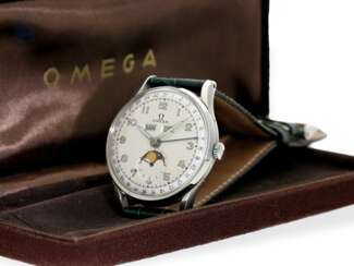Armbanduhr: große Omega "Cosmic" Herrenuhr in hervorragendem Zustand mit vermutlich originaler Box und Expertise, Baujahr 1947