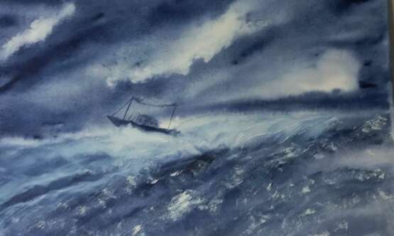 шторм акварель бумага Алла прима Постминимализм Морской пейзаж Арзамас 2022 г. - фото 1