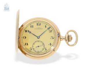 Taschenuhr: feine, schwere A. Lange & Söhne Goldsavonnette mit Stammbuchauszug, Glashütte 1924