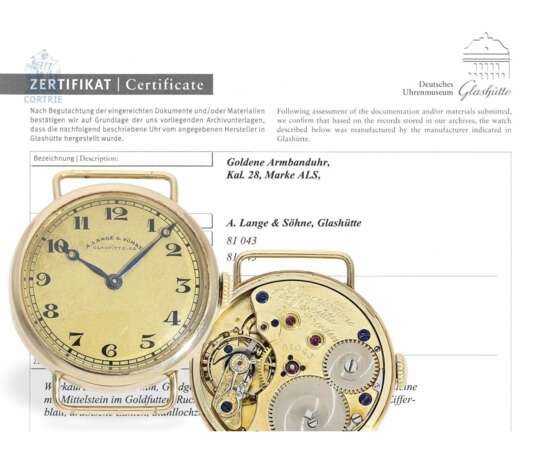 Armbanduhr: frühe und äußerst seltene Armbanduhr von A. Lange & Söhne Glashütte, Baujahr 1924, mit Stammbuchauszug - фото 1