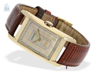 Armbanduhr: sehr seltene, große "curved" Herrenuhr, Movado "CURVIPLAN" im originalen Goldgehäuse, ca.1945