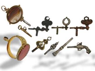 Uhrenschlüssel/PetschafTiefe: Konvolut seltene Taschenuhrenschlüssel/Petschaften, ca.1650-1850