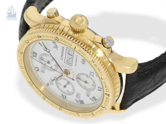 Armbanduhr: äußerst seltener, limitierter, übergroßer Longines Flieger-Chronograph, "Lindbergh Chronograph Hour Angle 18K Gold Ref.674.5233", lediglich 80 Stück wurden in dieser Version gefertigt!, ca. 1990 - photo 4